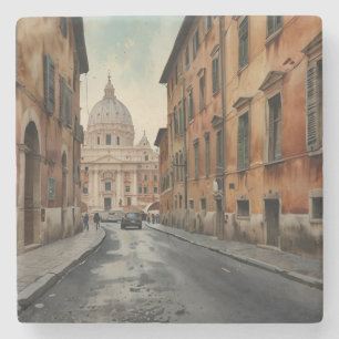 Rome Italiaanse Reis Waterverf in Vintage Stijl Stenen Onderzetter