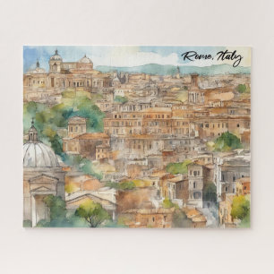 Rome Italië Aquarel Schilderij Panorama Uitzicht Legpuzzel