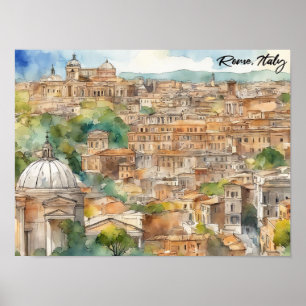 Rome Italië Aquarel Schilderij Panorama Uitzicht Poster