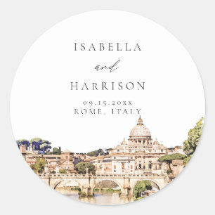 Rome Italië Aquarel Silhouet Bestemming Huwelijk Ronde Sticker