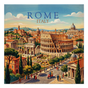 Rome Italië Colosseum Reizen Kunst Vintage Perfect Poster