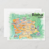 Rome Italië geïllustreerde reisplattegrond Briefkaart (Voorkant / Achterkant)