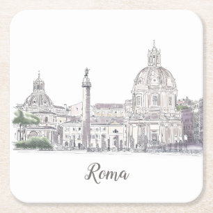 Rome Italië Iconic Pen and Ink Illustration Vierkante Kartonnen Onderzetter