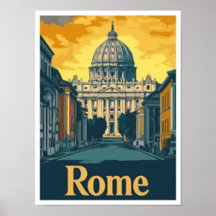 Rome Italië Kunst Vintage Reizen Illustratie Poster