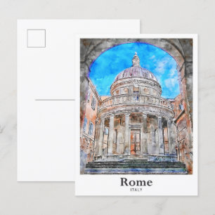 Rome Italië Reizen Waterverf Hand getekend Briefkaart