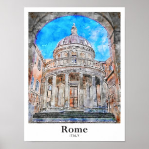 Rome Italië Reizen Waterverf Hand getekend Poster
