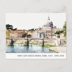 Rome Italië Tiber rivier Aquarel Italiaans Reizen Briefkaart