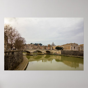 Rome Italië Tiber rivier brug uitzicht Poster