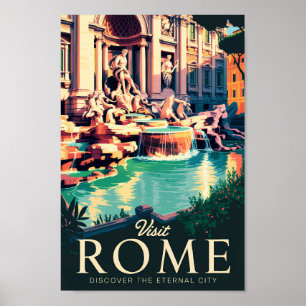 Rome Italië Trevi Fontein Illustratie Reizen Kunst Poster