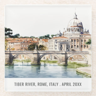Rome Italië Waterverf Italiaanse reis Tiber Glazen Onderzetter