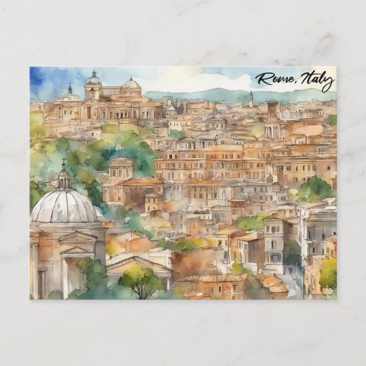 Rome Italië Waterverf schilderij Panorama Uitzicht Briefkaart (Voorkant)