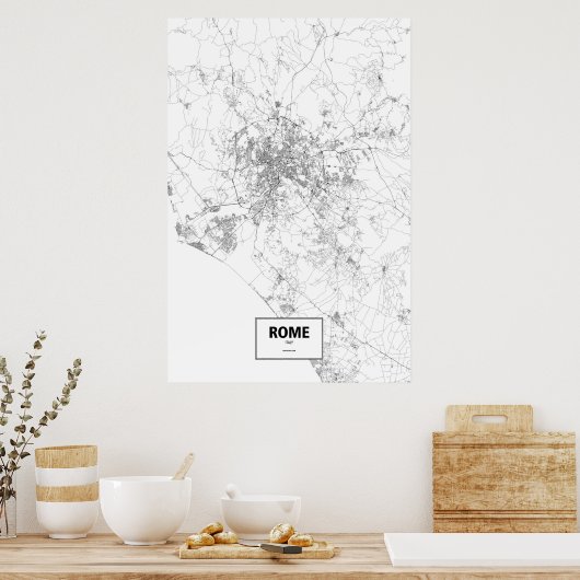 Rome, Italië (zwart op wit) Poster (Keuken)