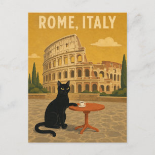 Rome Italië Zwarte Kat Colosseum Vintage Koffie Briefkaart