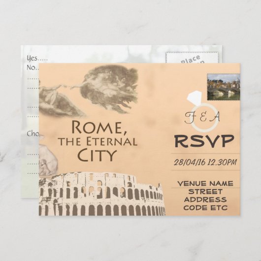 Rome Mariage à thème RSVP Invitation avec photo (Devant / Derrière)