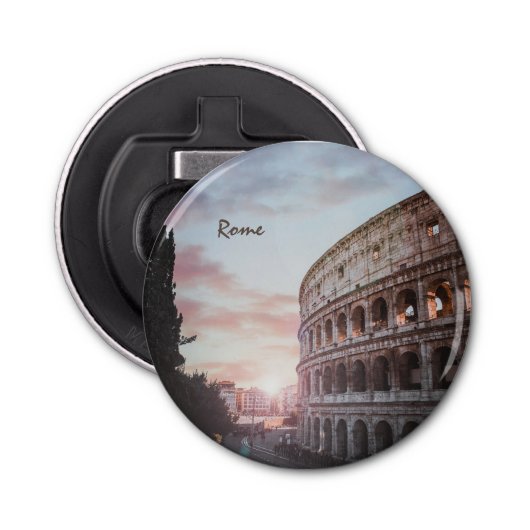 Rome Oude Architectuur zonsondergang stadsbeeld Button Flesopener (Voorkant)