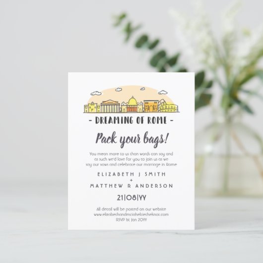 Rome Silhouette Trouw Uitnodigingen Handgetekend B (Staand voorkant)