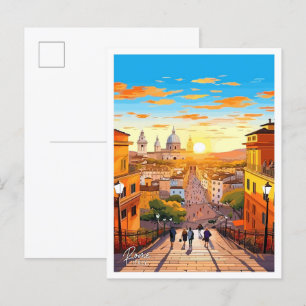 Rome Stad Italië Kunst Vintage Reizen Illustratie Briefkaart