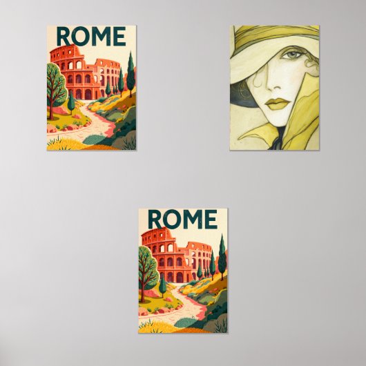 Rome Wall Art Print – Iconic Roma Cityscape Travel Muurkunst Sets (Voorkant)
