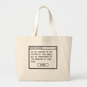 Romeinen 12:2 Zwart en Wit Computer Waarschuwingsv Grote Tote Bag