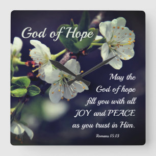 Romeinen 15:13 God of Hope White Flowers Vierkante Klok