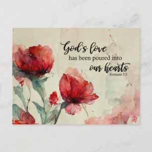 Romeinen 5:5 God's liefde bijbel vers rood roze bl Briefkaart