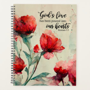 Romeinen 5:5 God's liefde bijbel vers rood roze bl Planner