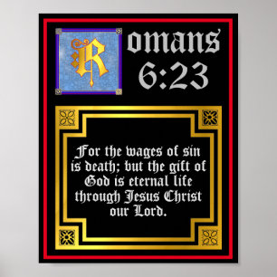 Romeinen 6 23 Gold Illuminated Letter bijbelprijso Poster