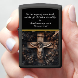 Romeinen 6:23 Ingewikkeld houtsnijwerk van een kru