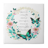 Romeinen 8:28 Bloemen en vlinders Tegeltje (Voorkant)