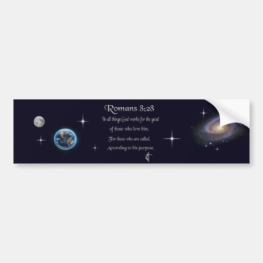 Romeinen 8:28 christelijke Bijbelvers Bumpersticker (Voorkant)