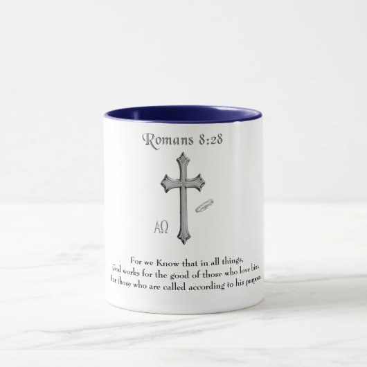 Romeinen 8:28 christelijke Bijbelvers Mok (Midden)