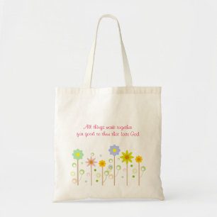 Romeinen 8:28 Roze Stripe en Bloem Christelijke Ci Tote Bag