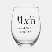 Romeinse cijfers datum, Initialen, stad bruiloft g Wijnglas Zonder Voet (Voorkant)