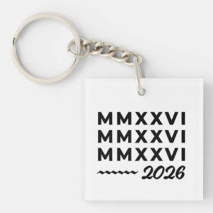 Romeinse cijfers MMXXVI – 2026 Zwart Modern Letter Sleutelhanger