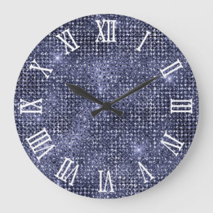 Romeinse cijfers Navy Disco Glitter Grote Klok