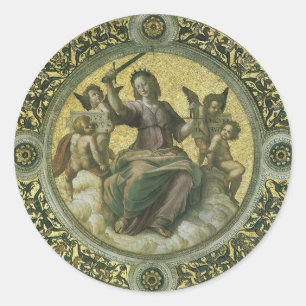Romeinse Godin Justitia met engelen door Raphael Ronde Sticker