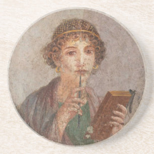 Romeinse Kunst Pompeii Sappho Meisje met Stylus An Zandsteen Onderzetter