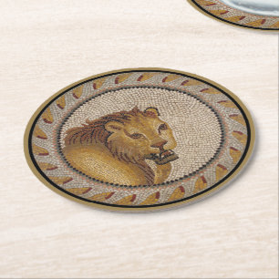 Romeinse lionmozaïek ronde kartonnen onderzetter