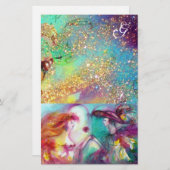 ROMEO EN JULIET, BLAUWGROEN BLAUWE GOUDEN MONOGRAM BRIEFPAPIER (Voorkant / Achterkant)