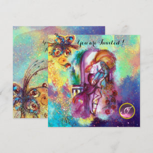 ROMEO EN JULIET Floral Blue Gold Sparkles Kaart