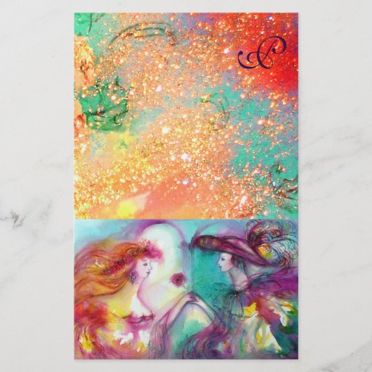 ROMEO EN JULIET, PINK GREEN GOLD SPARKLES MONOGRAM BRIEFPAPIER (Voorkant)