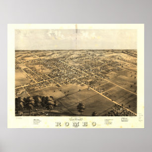 Romeo Michigan 1868 Antiek Panorama Poster