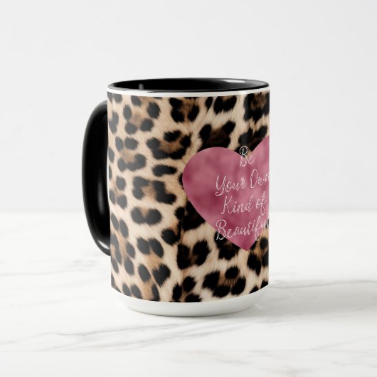 Romig bruin zwart luipaard hart mooi mok (Voorkant links)