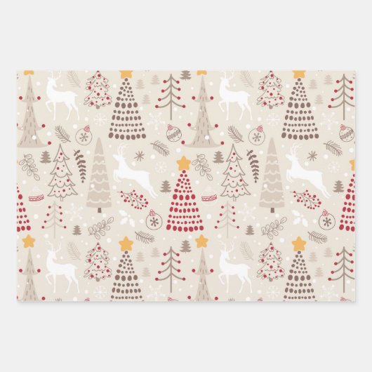 Romig wit, kerstboom en hert inpakpapier vel (Voorkant 2)