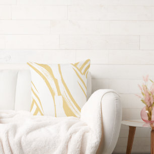 Romige Boter Geel en Wit Curvy Strepen Boho Kussen