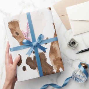 Romige Bruine Chocolade Koe Print Dierlijke Verjaa Cadeaupapier