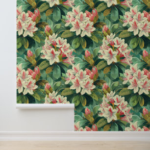 Romige rododendron bloesem met bloemblaadjes behang