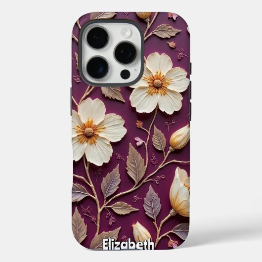 Romige witte bloemen op donkere textuur Case-Mate iPhone case (Achterkant)