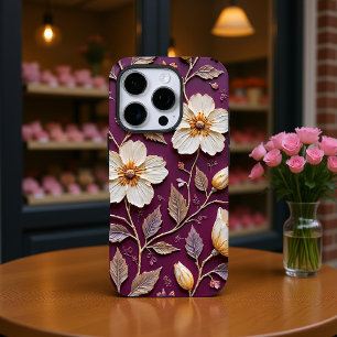 Romige witte bloemen op donkere textuur iPhone 16 pro hoesje