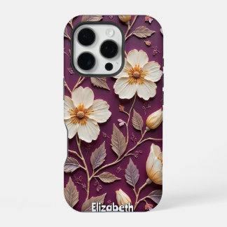 Romige witte bloemen op donkere textuur iPhone 16 pro hoesje